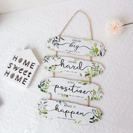 Wooden Inspirational Hanging Wall Art with Rope for Home Decor