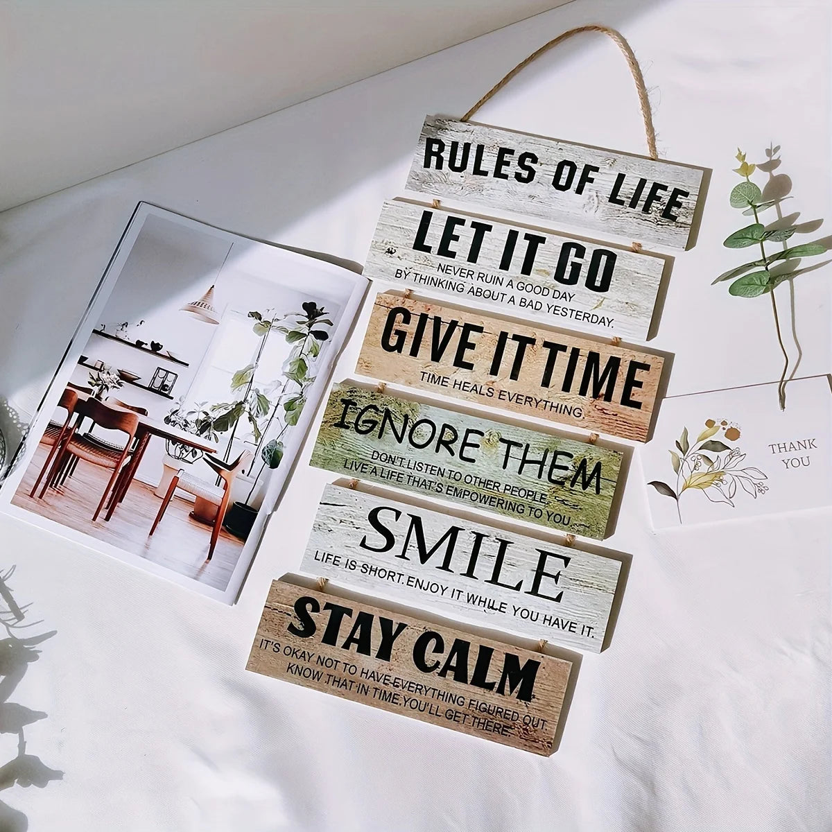 Wooden Inspirational Hanging Wall Art with Rope for Home Decor