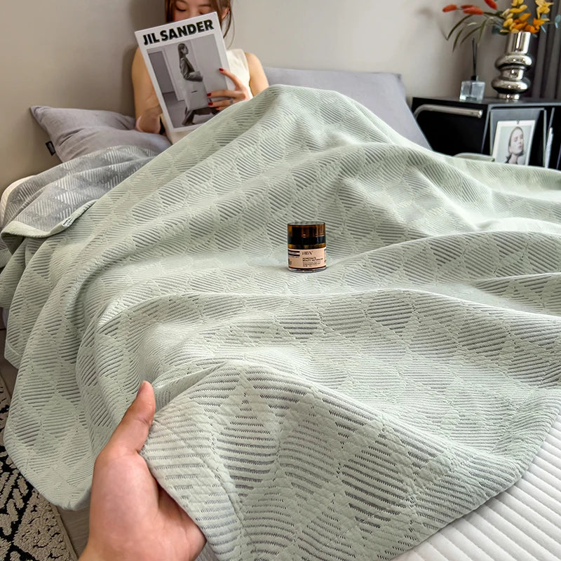 Luxury 100% Cotton Throw Blanket for Single Queen King Bed All Season Pure Cotton Blankets Cozy Soft Breathable Thermal Blankets