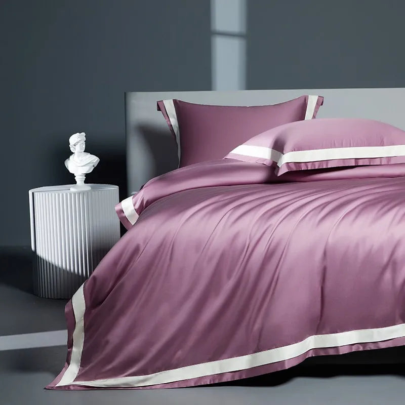 Premium 1400TC Egyptian Cotton Smooth Soft Bedding Set Chic White Grey Patchwork Duvet Cover Flat/Fitted Bed Sheet Pillowcases