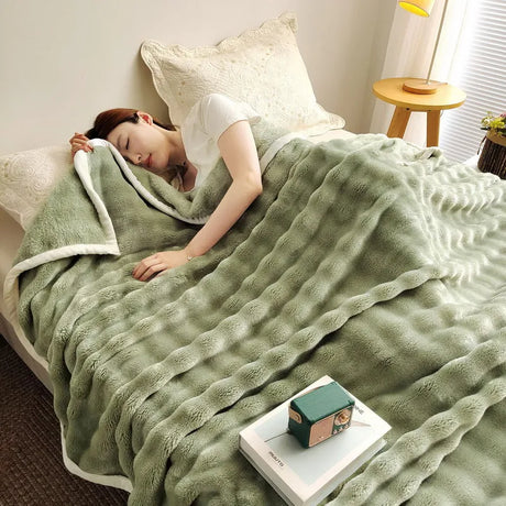 Cozy Coral Fleece Rabbit Fur Blanket for Sofa & Bedroom