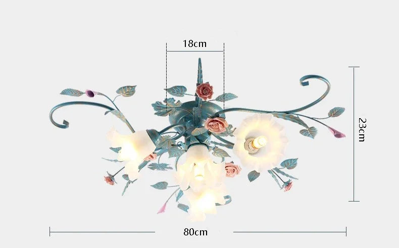 Romantic Rose Flower Ceiling Lamp - Pastoral Style Chandelier