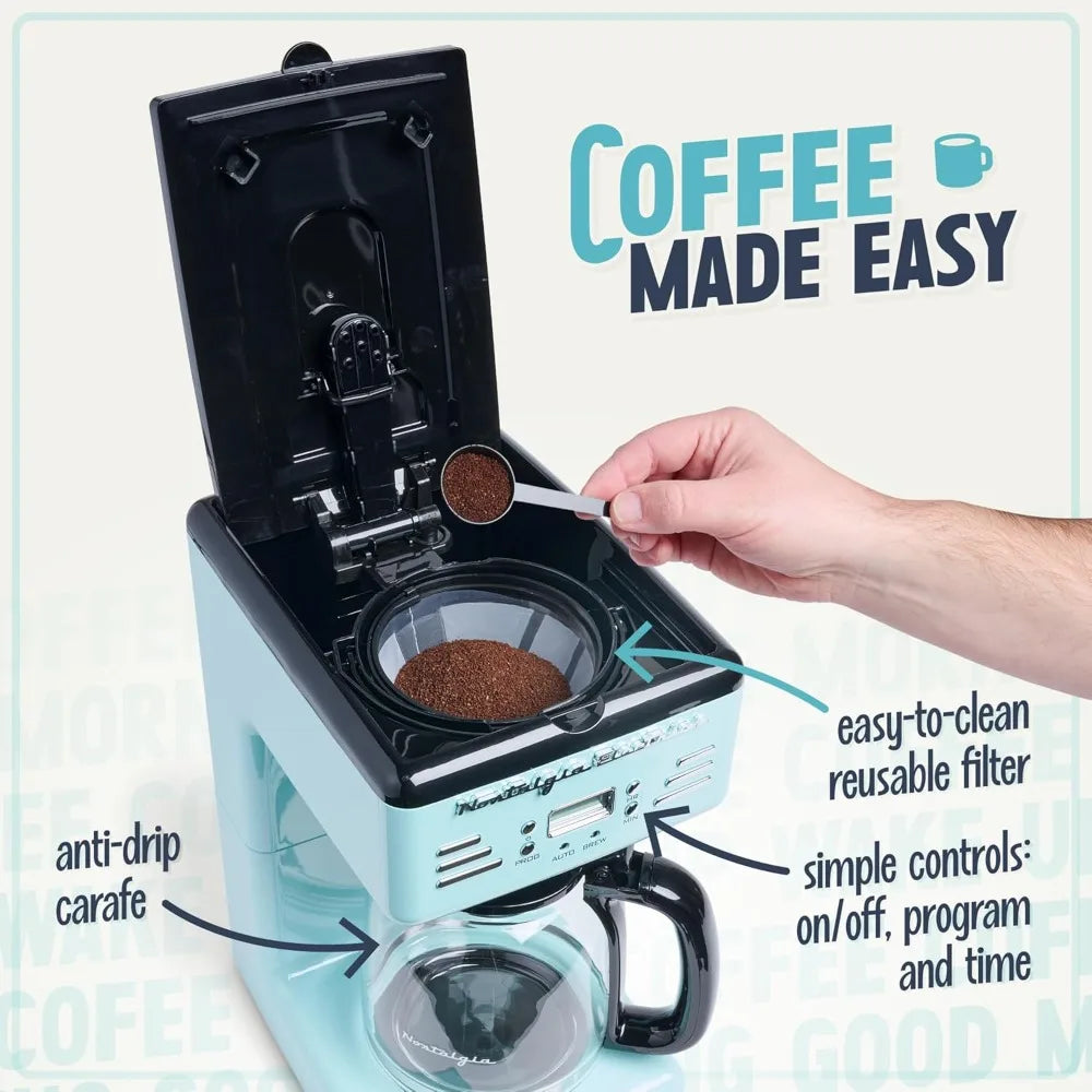 Nostalgia Aqua Retro 12-Cup Programmable Coffee Maker with LED Display Julia M LifeStyles