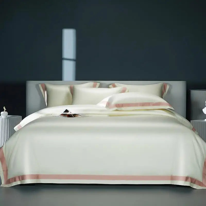 Premium 1400TC Egyptian Cotton Smooth Soft Bedding Set Chic White Grey Patchwork Duvet Cover Flat/Fitted Bed Sheet Pillowcases