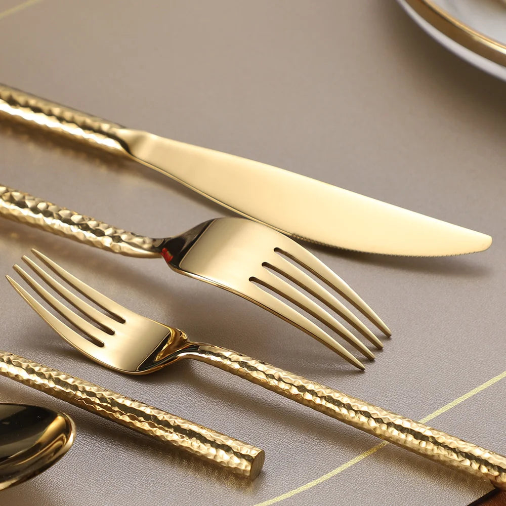 "Shiny Gold Stainless Steel Cutlery Set"