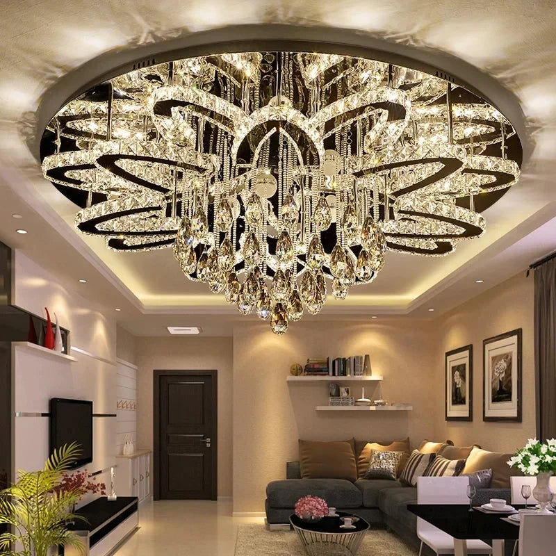 LED Modern Crystal Stainless Steel Round Dimmable RGB Chandelier