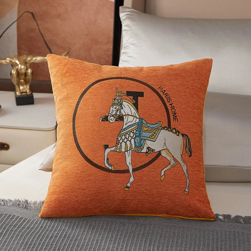 Horse 45cm Throw Pillow Cushion Covers Pack Of 1 Pcs Luxury Horse Embroidery Modern Style Couch Sofa Pillow Covers