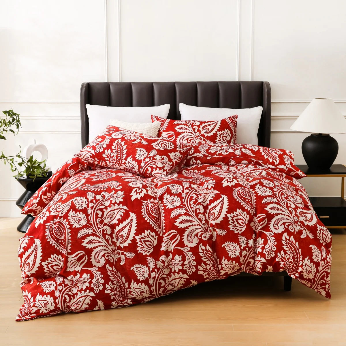 Boho White Paisley Floral Duvet Cover Twin Bohemian Exotic Flower Bedding Set Reversible Red Comforter Cover for Girl Women Room Julia M LifeStyles