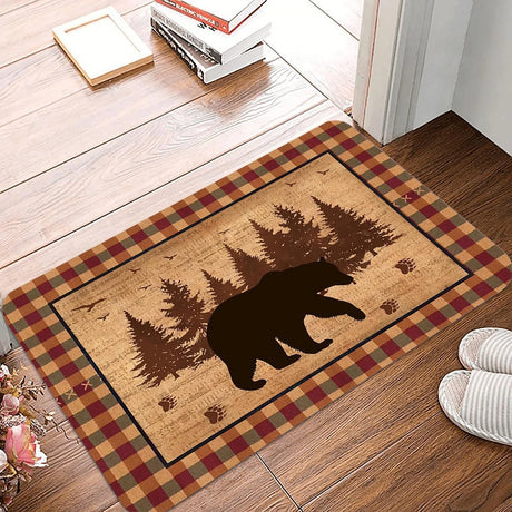 Rustic Bear Pattern Welcome Mat - Anti-Slip Carpet for Every Room