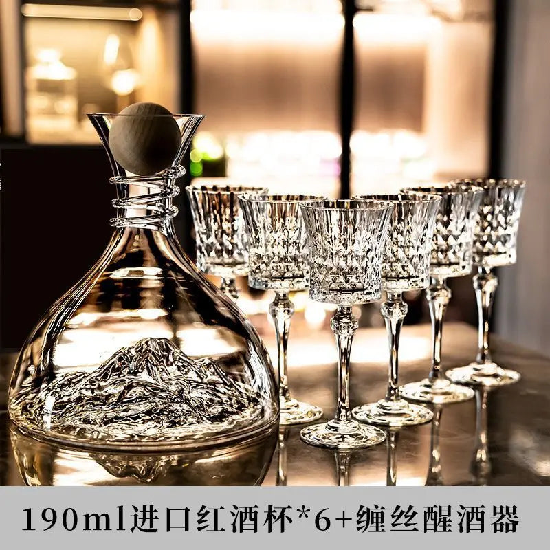 Glass Crystal Luxury Red Wine Glass Set Crystal Silk Iceberg Decanter Diamond Wine Glass Julia M Home & Kitchen