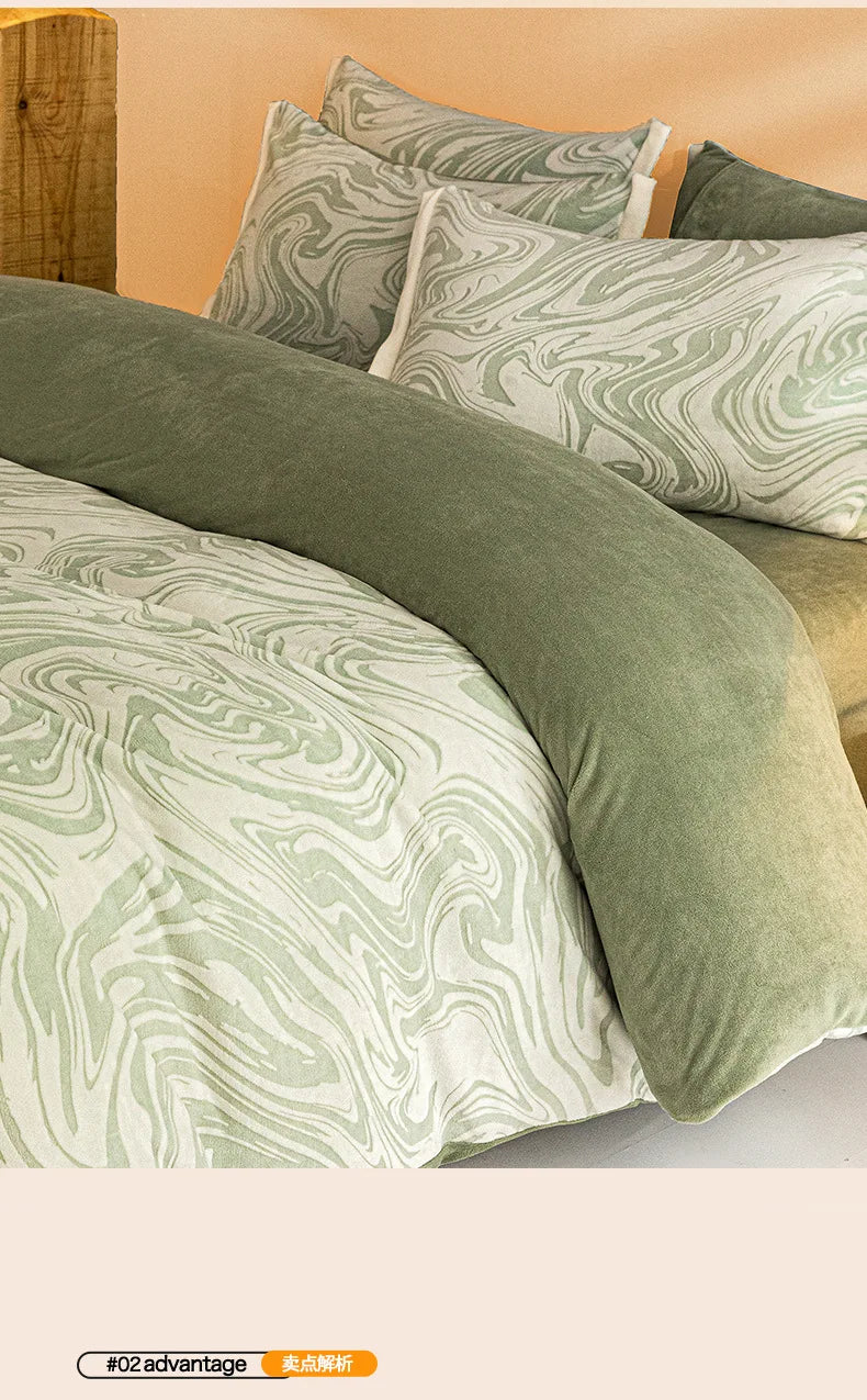 High-end Thickened Milk Fleece Carving Four-piece Skin-friendly Three-dimensional Jacquard Bedding Kit