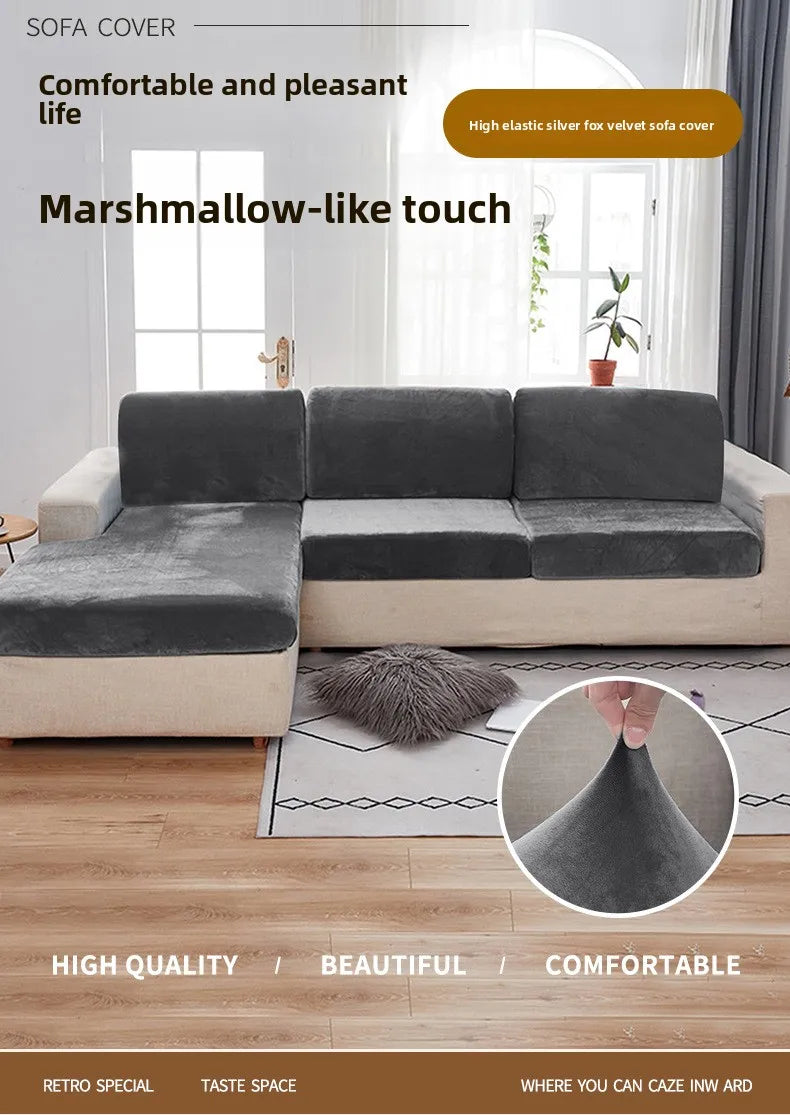 Thickened Elastic Silver Fox Fleece Sofa Cover