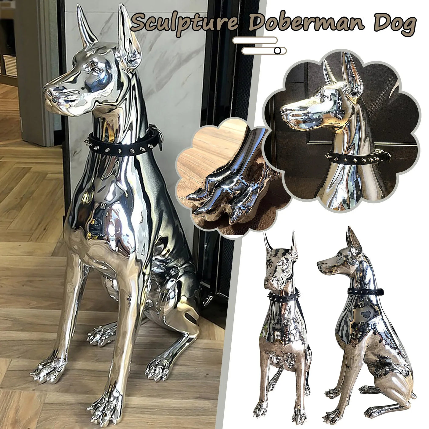 Home Decor Watchdog Chrome Doberman Sculpture – Elegant Resin Figurine
