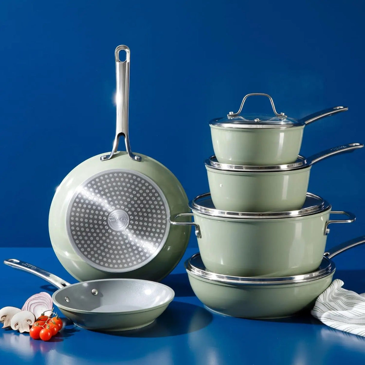 Kitchen Essentials 10 Piece PFA Free Non-Toxic Titanium Ceramic Nonstick Interior Forged Aluminum Cookware Pots f Julia M LifeStyles