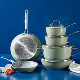 Kitchen Essentials 10 Piece PFA Free Non-Toxic Titanium Ceramic Nonstick Interior Forged Aluminum Cookware Pots f Julia M LifeStyles