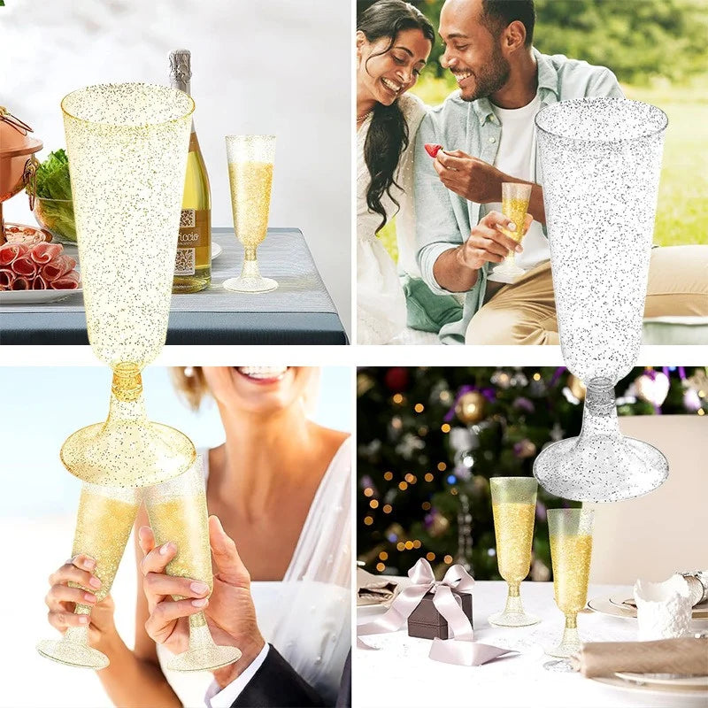 15/25/50pcs 150ml Disposable Champagne Glasses Cocktail Glasses Plastic Tall Glasses Martini Glasses for Weddings Party Julia M LifeStyles