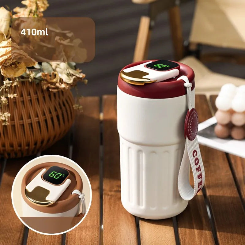 Smart LED Temperature Display Stainless Steel Coffee Cup 🌡️  Julia M Home & Kitchen White Red  