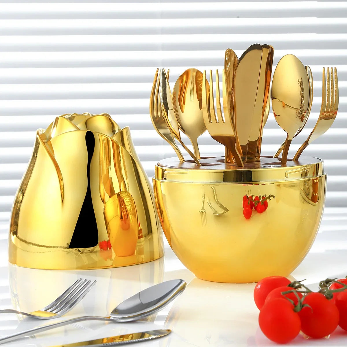 Rose Egg Stainless Steel Fork and Spoon Set with Storage Box