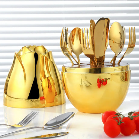 Rose Egg Stainless Steel Fork and Spoon Set with Storage Box