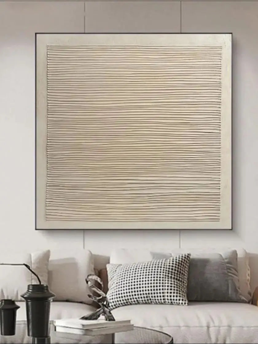 Custom Design White Beige 3D Textured Minimalist Handmade Wabi-Sabi Abstract Oil Painting for Home Hotel Office Wall Art Decor