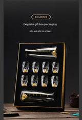 Crystal Glass Wine Decanter Set with Gold Foil Shot Cup