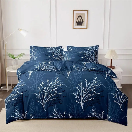 Queen Size Flower Branch Matte Duvet Cover Set - Soft and Skin-Friendly
