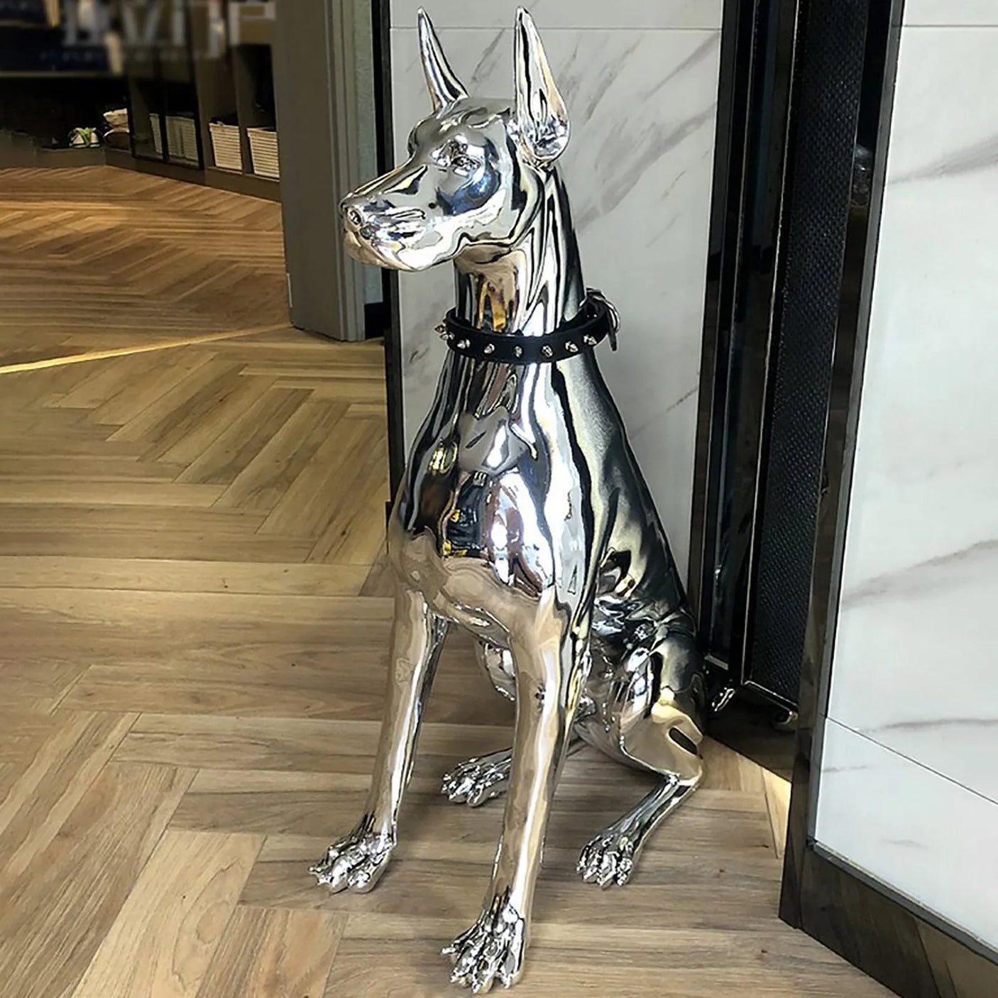Home Decor Watchdog Chrome Doberman Sculpture – Elegant Resin Figurine