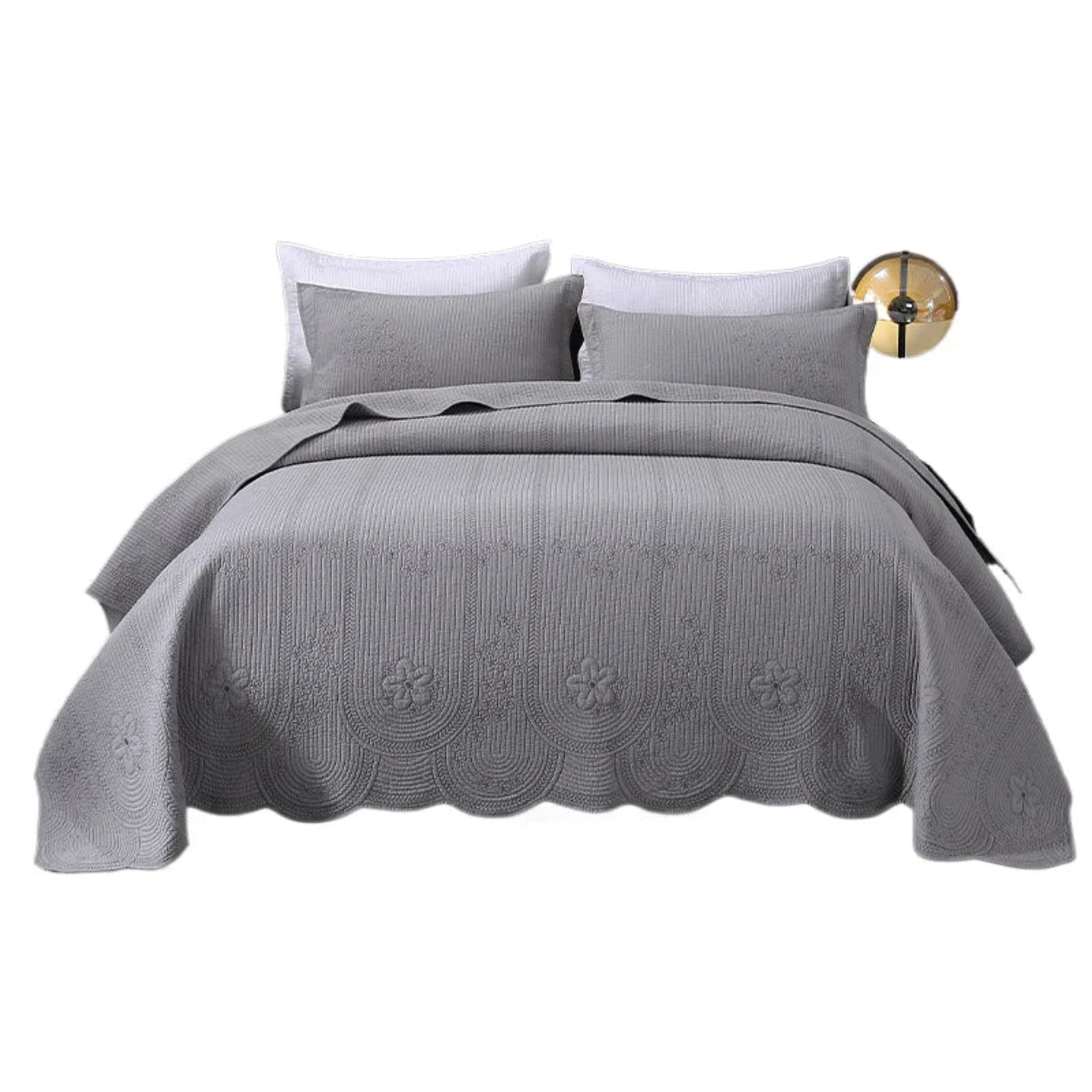 JULIA 3 Pieces Solid Color Embroidered Quilt Set