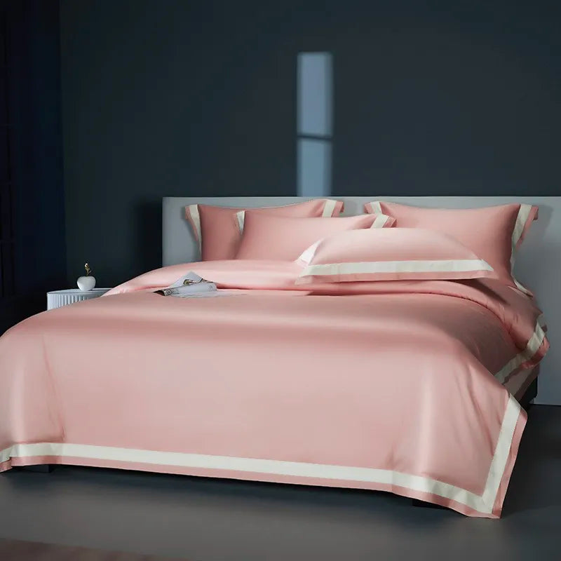 Premium 1400TC Egyptian Cotton Smooth Soft Bedding Set Chic White Grey Patchwork Duvet Cover Flat/Fitted Bed Sheet Pillowcases