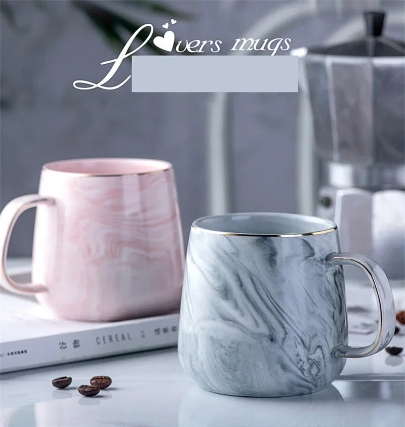 Nordic Marbled Ceramic Mug with Gold Rim
