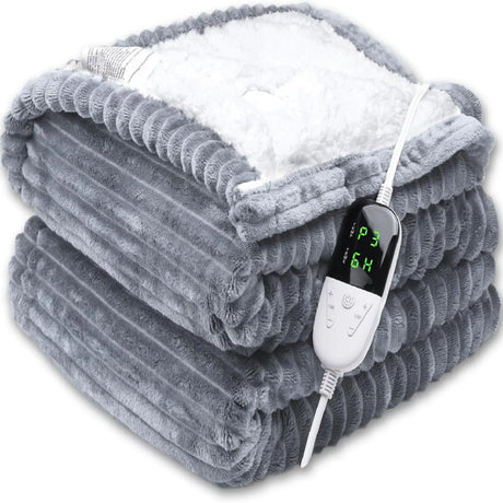 CozyFlame Electric Heating Blanket - Striped Flannel Comfort - Julia M LifeStyles