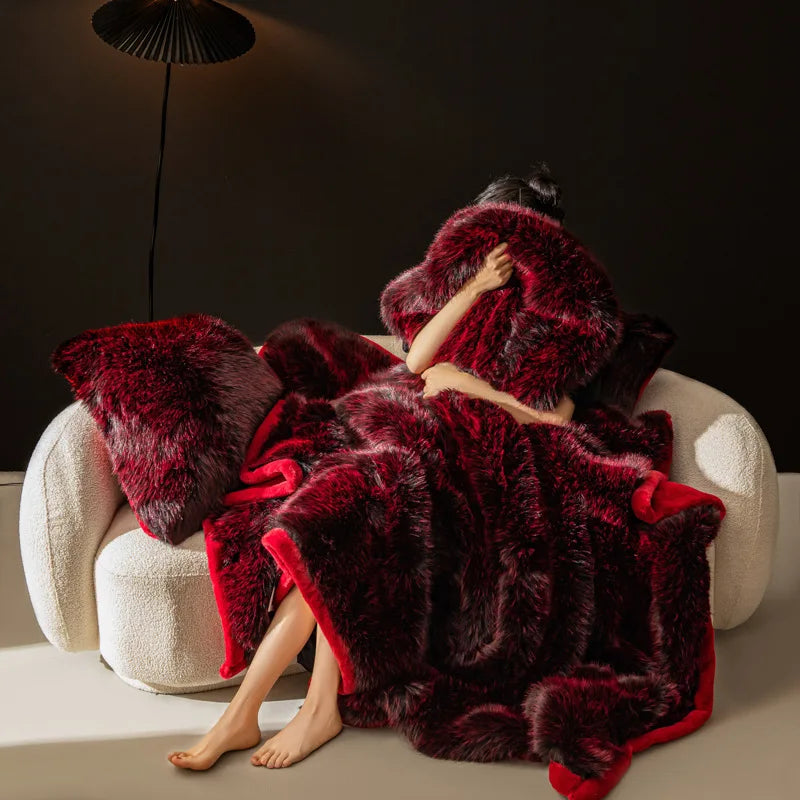 Lumière Gradient Faux Fur Throw Blanket | Plush Luxury Sofa &amp; Bed Accent