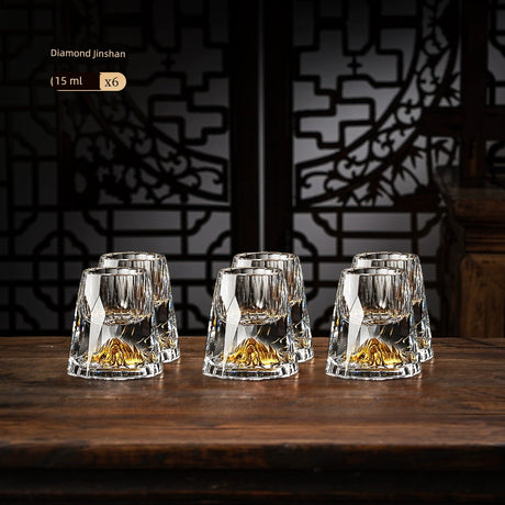 Crystal Glass Wine Decanter Set with Gold Foil Shot Cup