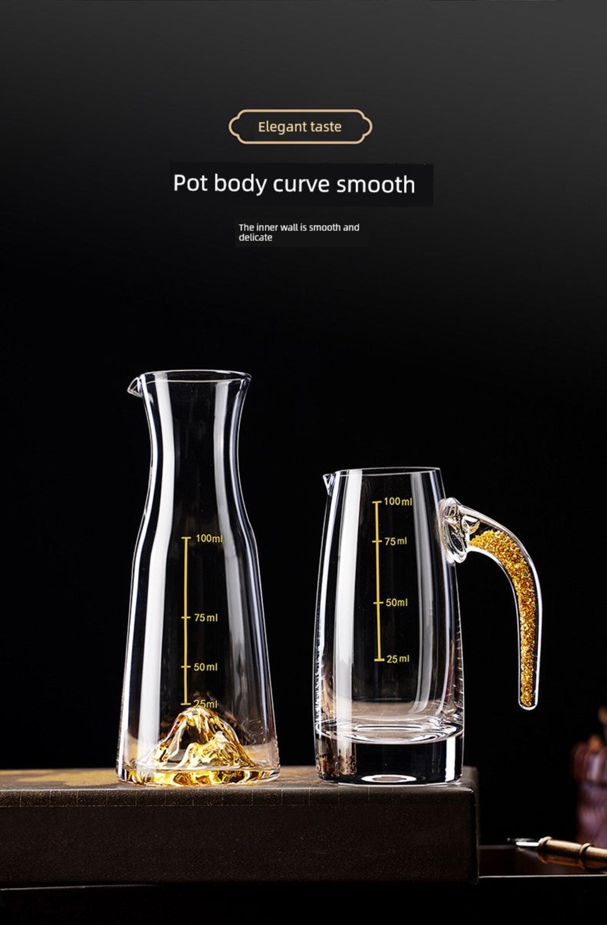 Crystal Glass Wine Decanter Set with Gold Foil Shot Cup