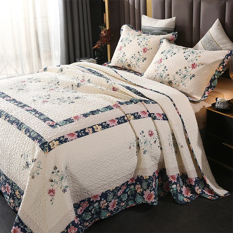 Luxury 3-Piece Quilt Set King Queen Size, 100% Cotton Embroidered Bedding, Elegant European Style Bedspread Set, Ultra Soft