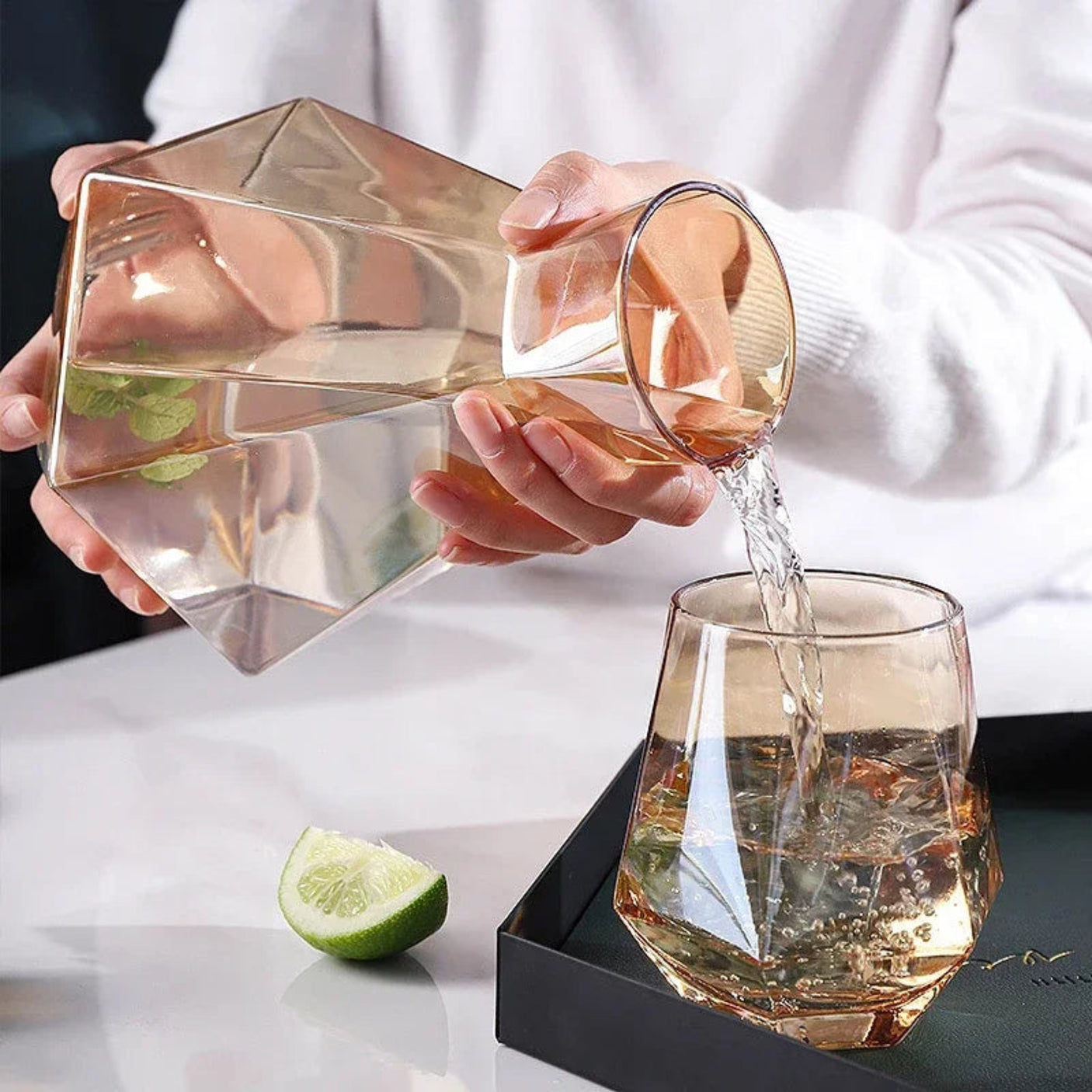 Geometric Crystal Glass Cafe and Glasses Set - Julia M LifeStyles