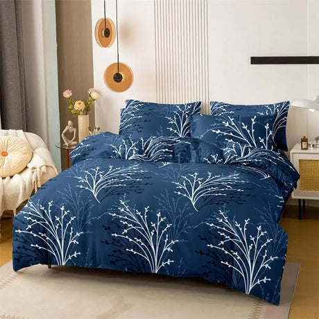 Queen Size Flower Branch Matte Duvet Cover Set - Soft and Skin-Friendly