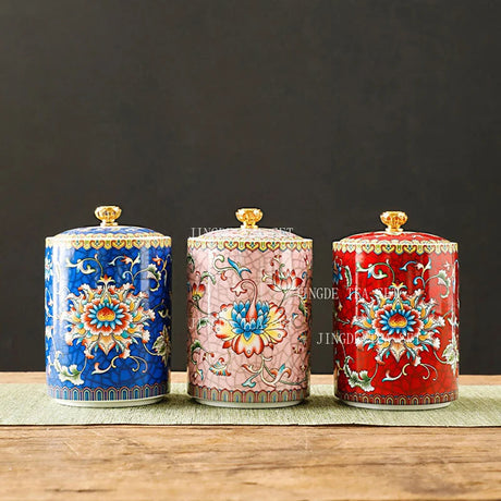 1PC Ceramic Storage Jar with Lid Coffee Table Tea Jar Living Room Candy Jar Household Kitchen Supplies Cereal Dispenser Julia M LifeStyles
