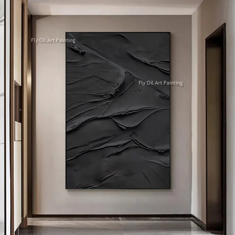 Large Special Artwork Abstract Pure Black Texture Thick Oil Painting Handmade New Design Knife Thick Canvas Wall Art Decor