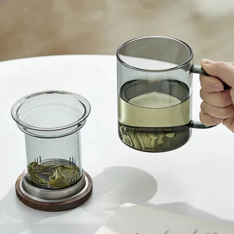 400ml Heat-Resistant Glass Tea Cup with Filter and Wooden Lid Julia M LifeStyles