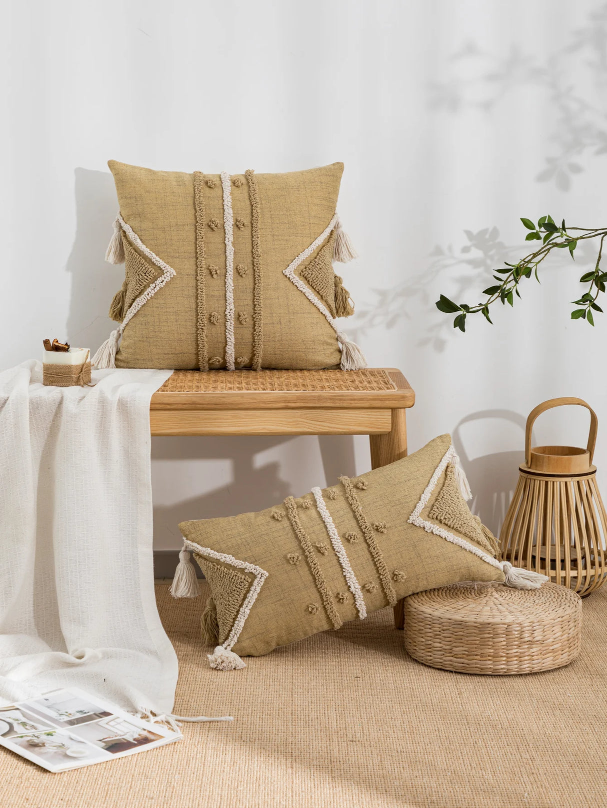 1pc Canvas Pillow Cover with Triangular Line Pattern & Looped Pile Embroidery Craft, Suitable for Home, Outdoor and Daily Use - Julia M LifeStyles