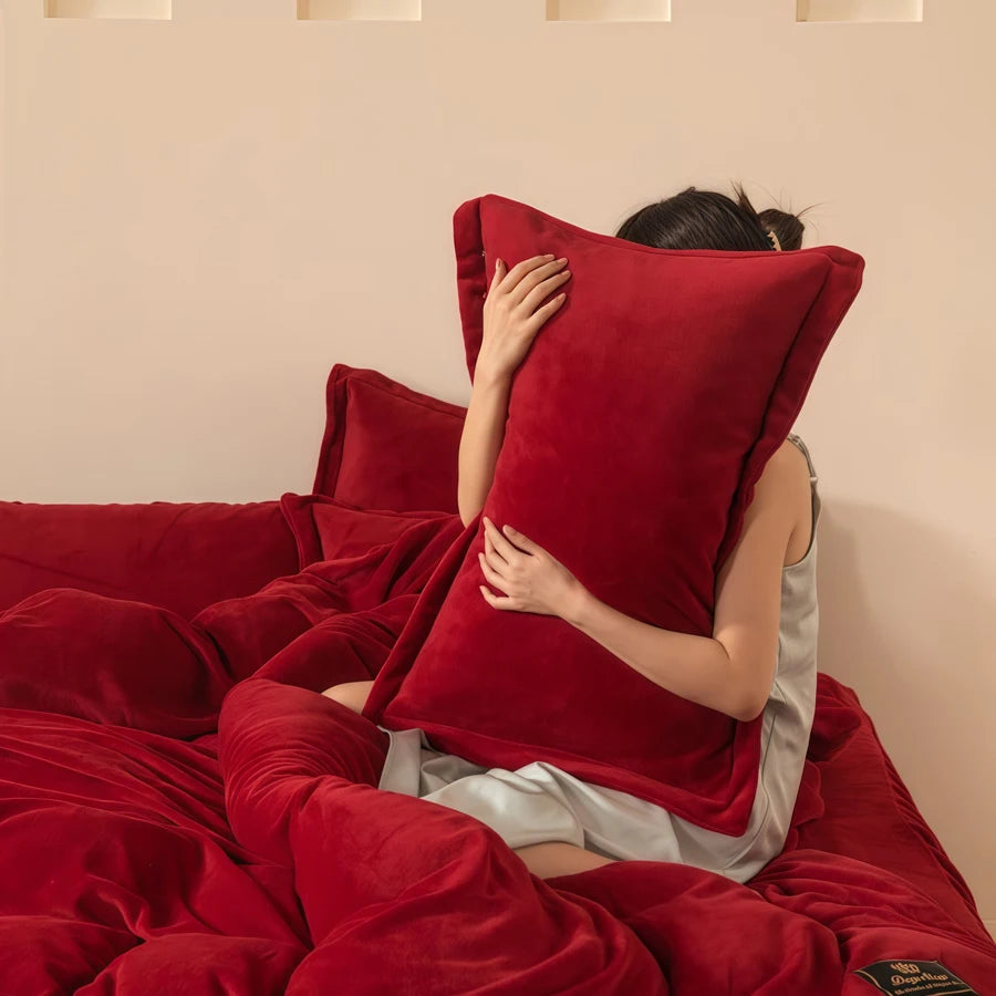 Wostar Luxury Solid Color Flannel Duvet Cover Set, 220x240 cm