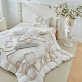 New Bow-knot Tufted Cut Flower Quilt Cover Set Queen Tufting Duvet Cover and Pillowcase Comfortable Skin-Friendly Blanket Covers