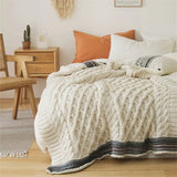 Nordic Luxury Cable Knit Handwoven Throw Blanket | Textured Bedspread & Nap Blanket | Multi-Use Decorative Sofa Cover