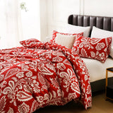 Boho White Paisley Floral Duvet Cover Twin Bohemian Exotic Flower Bedding Set Reversible Red Comforter Cover for Girl Women Room Julia M LifeStyles