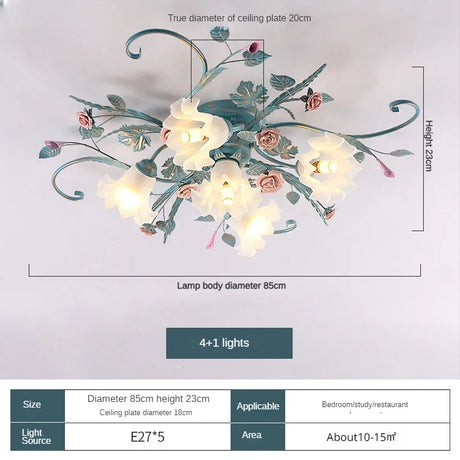 Romantic Rose Flower Ceiling Lamp - Pastoral Style Chandelier