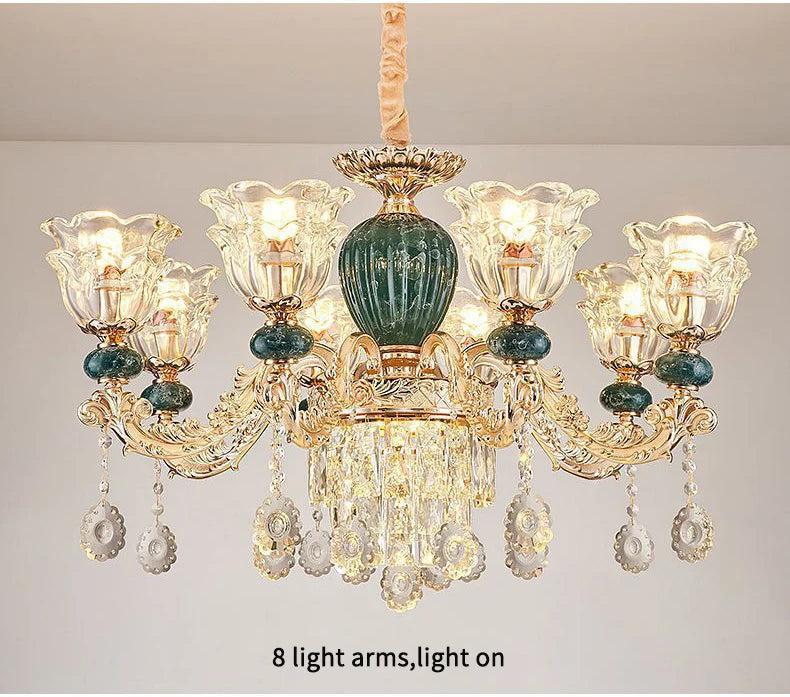 LED Crystal Ceramic Retro Ceiling Chandelier - European Style Luxury Lamp