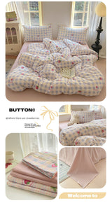 Young Adult Heart Double-Layer Yarn Bedding Four-Piece Set Washed Cotton Duvet Cover Dormitory Bed Single Student Three-Piece Set 4 Julia M LifeStyles