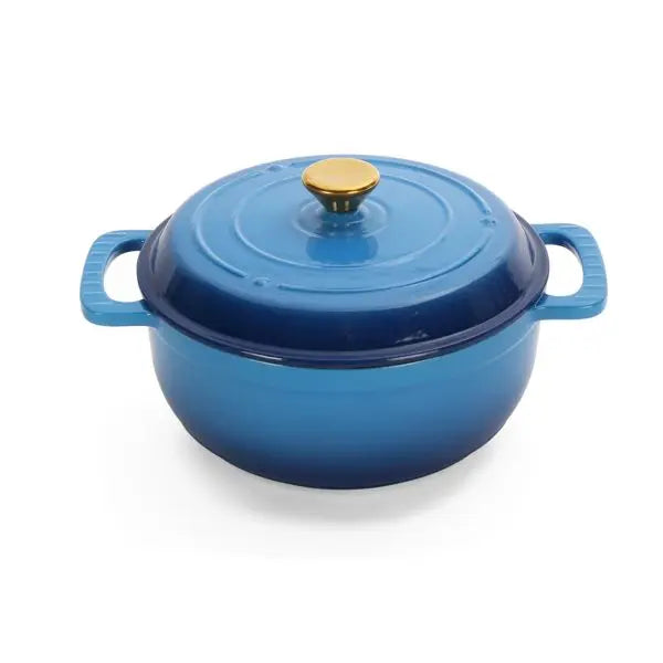 Gradient Blue 5QT Cast Iron Cooking Enamel Pot with Two Silicone Gloves for Soup & Stock Pots Julia M Home & Kitchen