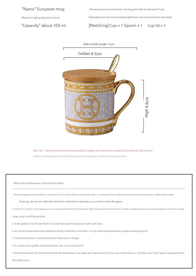 Florence Exquisite European-Style Bone China Mug with Lid and Spoon Julia M LifeStyles